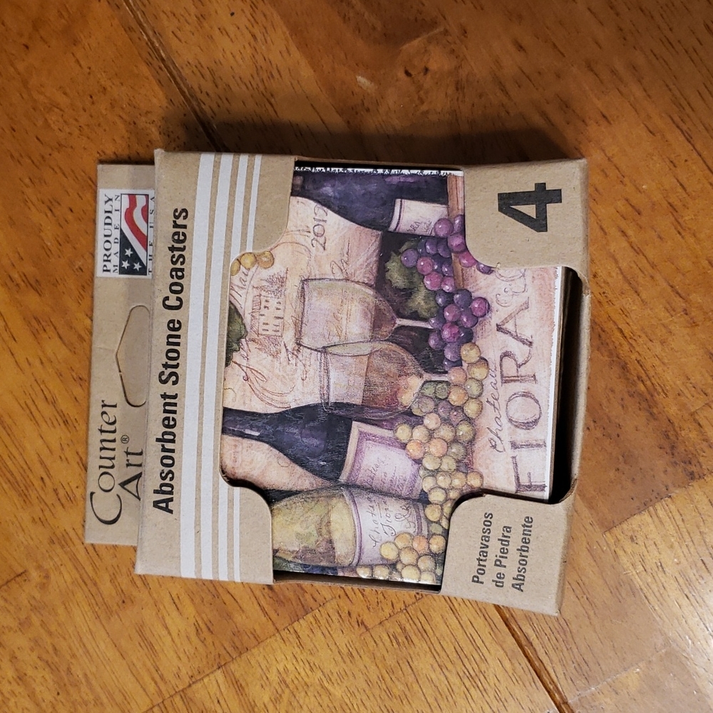 CounterArt Absorbent Stone Coasters - Wine Print